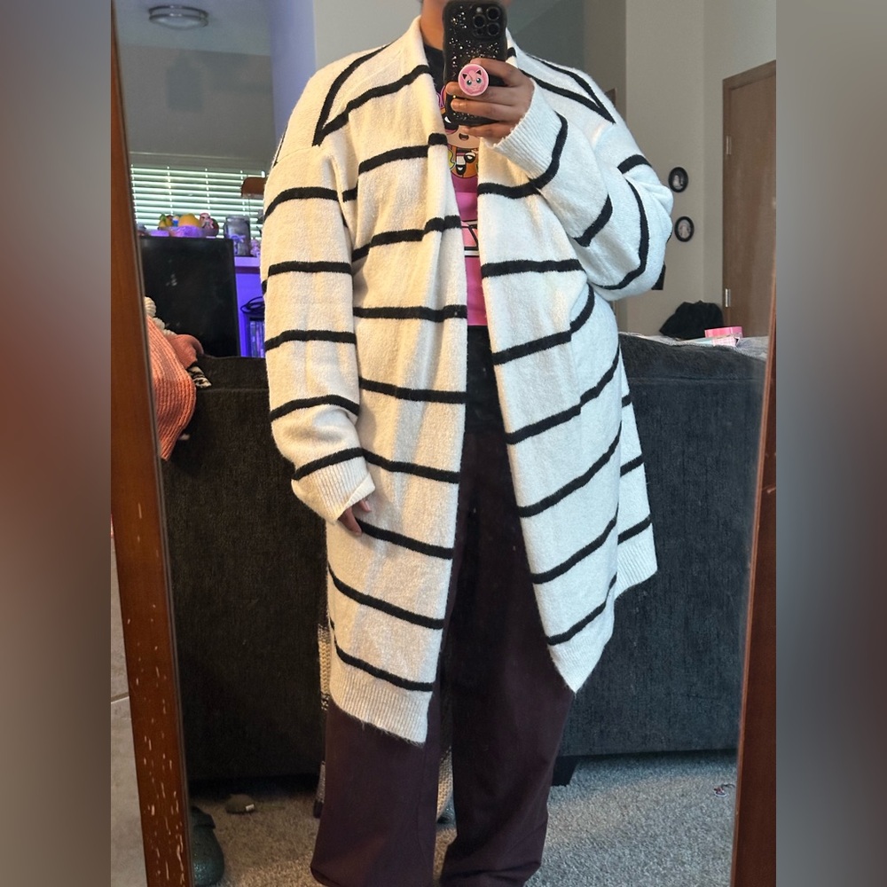 Striped Open Front Cardigan